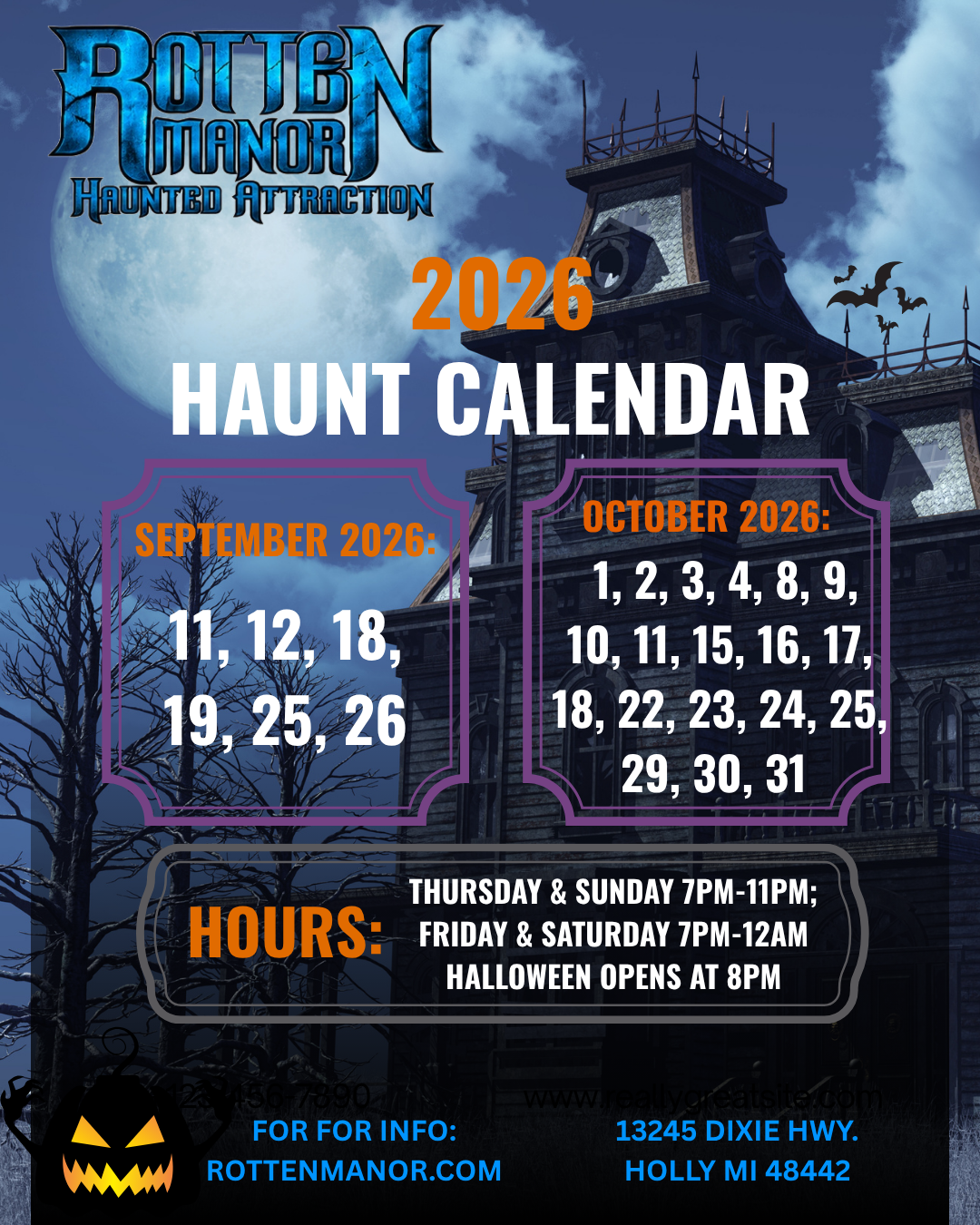 Rotten Manor 2026 haunt calendar (8.5 x 11 in) (Instagram Post (45))